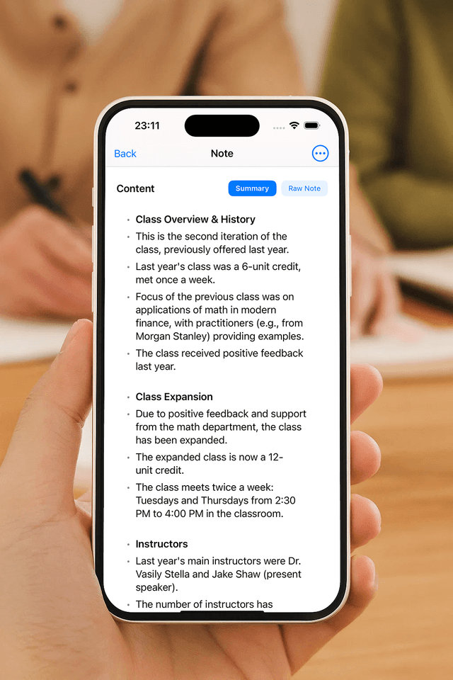EpochNotes summary interface